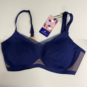 NEW Honeylove Crossover Bra Size M 36 B/C Wire Free Mesh Stretch Comfort Navy